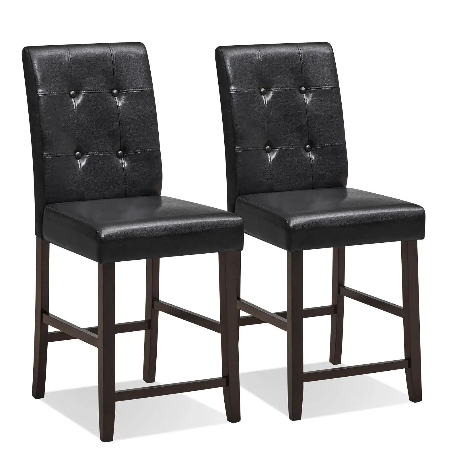 Set of 2 Bar Stools with Rubber Wood Legs and Button-Tufted Back by DirectDeals