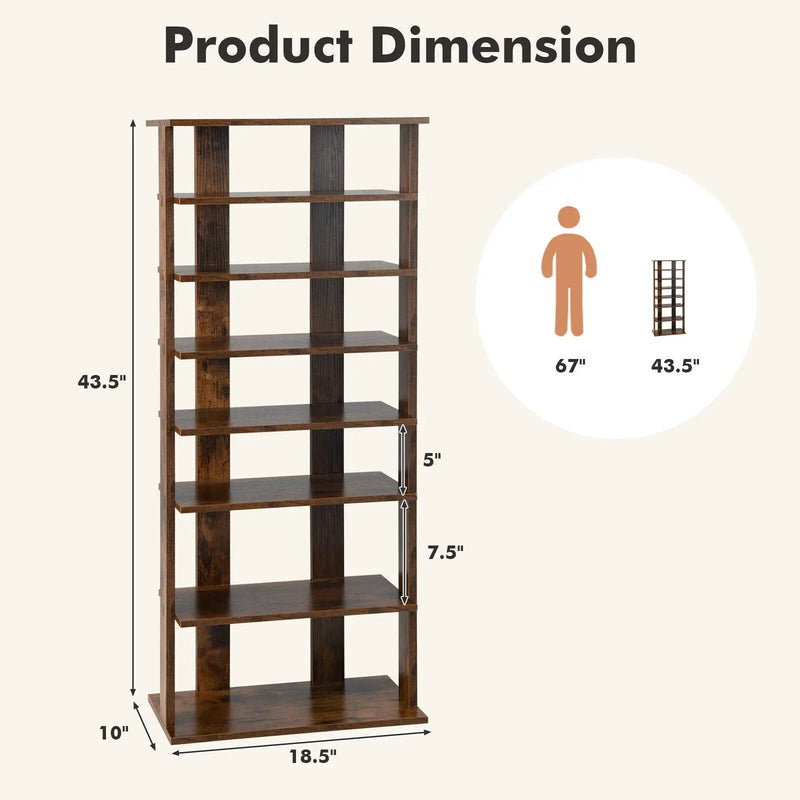 7-Tier Dual Shoe Rack Free Standing Shelves Storage Shelves Concise-Black by DirectDeals