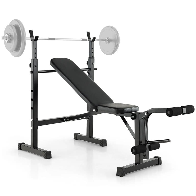 Adjustable Weight Bench and Barbell Rack Set with Weight Plate Post by DirectDeals