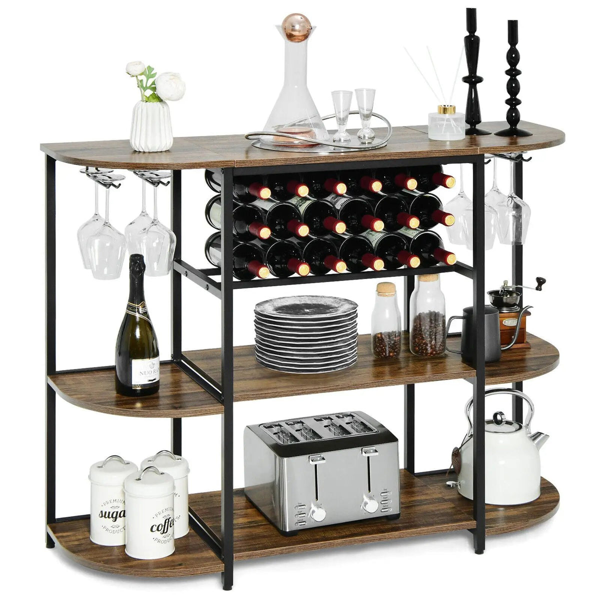 47 Inches Wine Rack Table with Glass Holder and Storage Shelves, photo 8 of 9