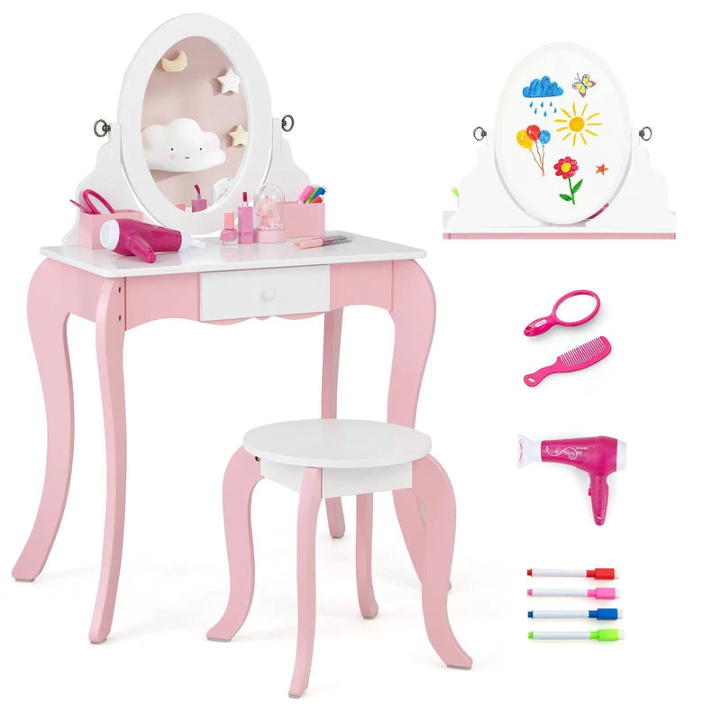 Pretend Kids Vanity Set with 360° Rotatable Mirror and Play Accessories by DirectDeals