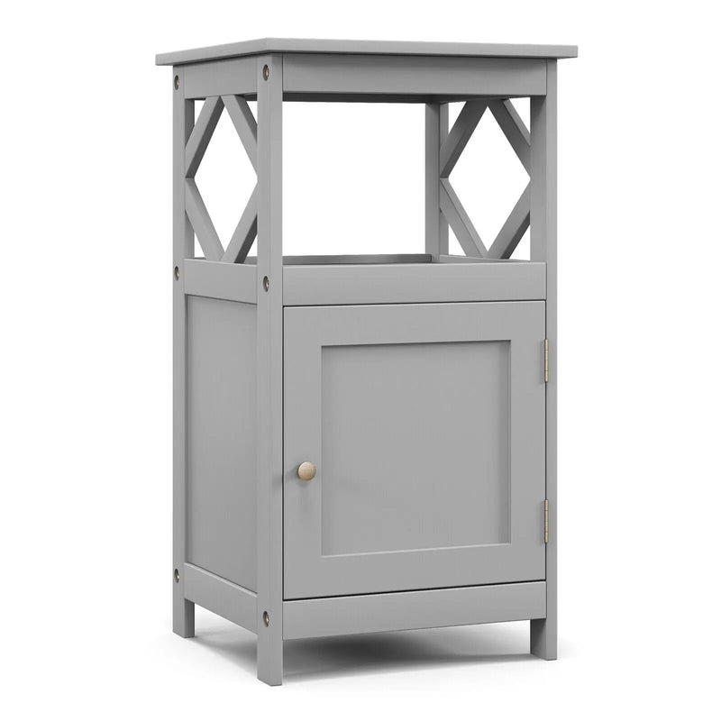 Bathroom Floor Cabinet Side Storage Organizer with Open Shelf and Single Door-Gray by DirectDeals