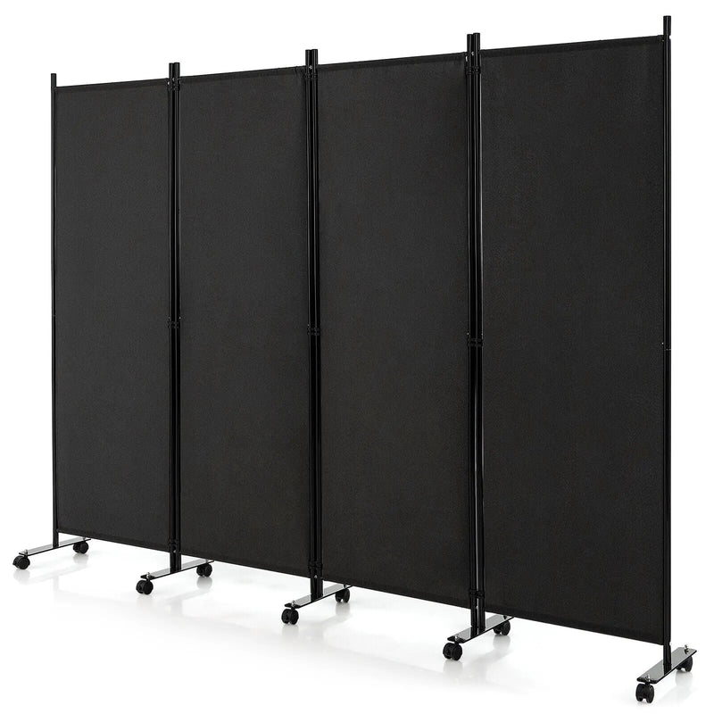 4-Panel Folding Room Divider 6 Feet Rolling Privacy Screen with Lockable Wheels by DirectDeals