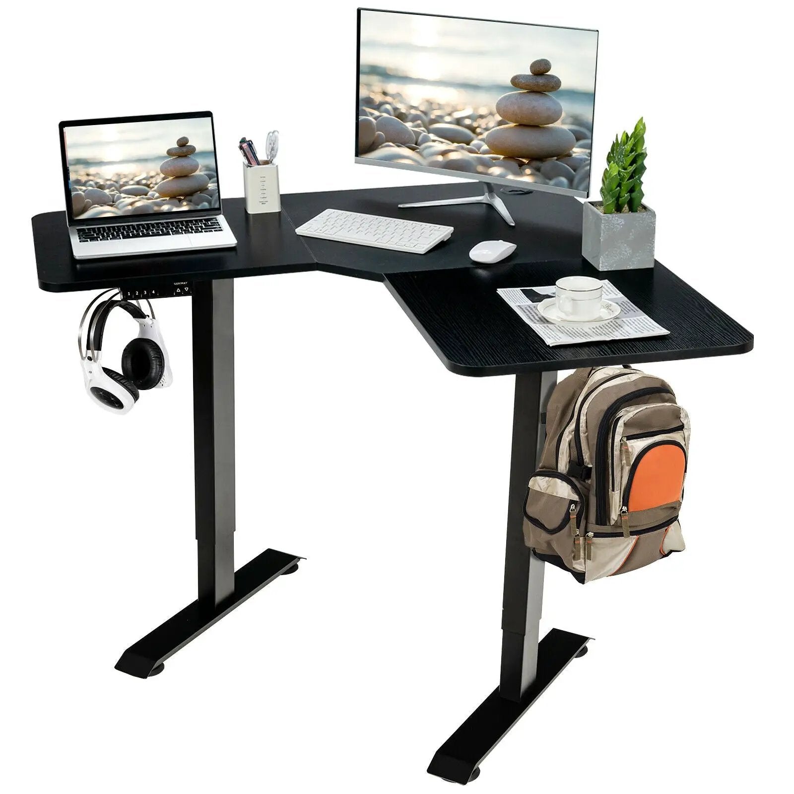 L-shaped Electric Standing Desk with 4 Memory Positions and LCD Display by DirectDeals
