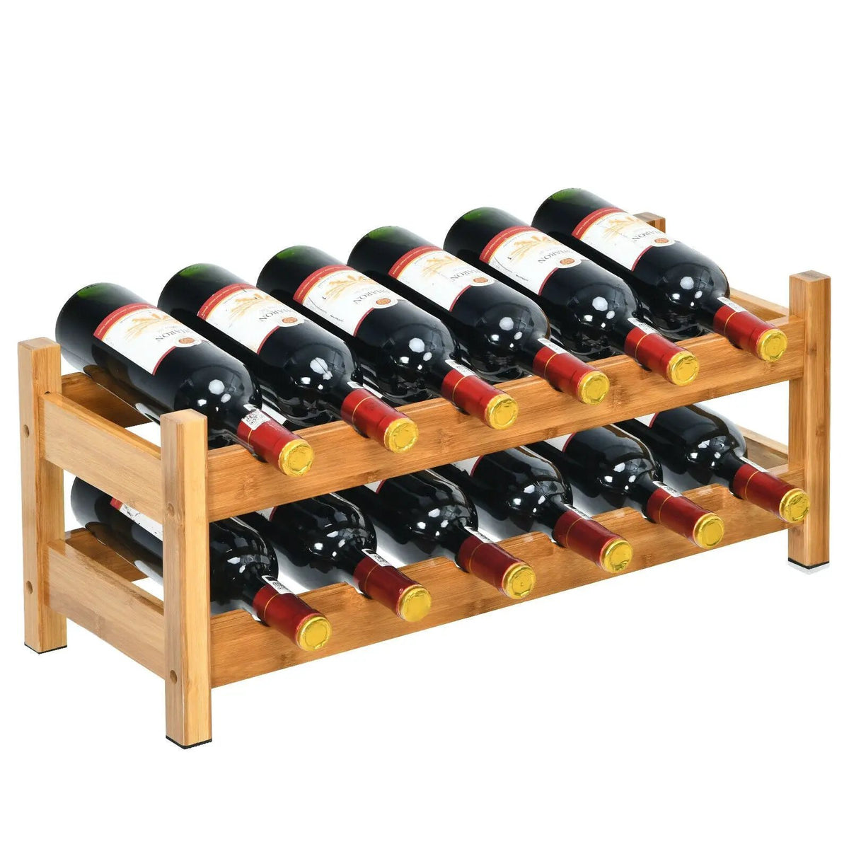 2-Tier 12 Bottles Bamboo Storage Shelf Wine Rack, photo 8 of 16