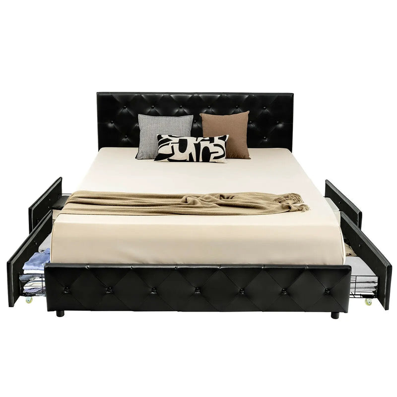 Full/Queen PU Leather Upholstered Platform Bed with 4 Drawers by DirectDeals