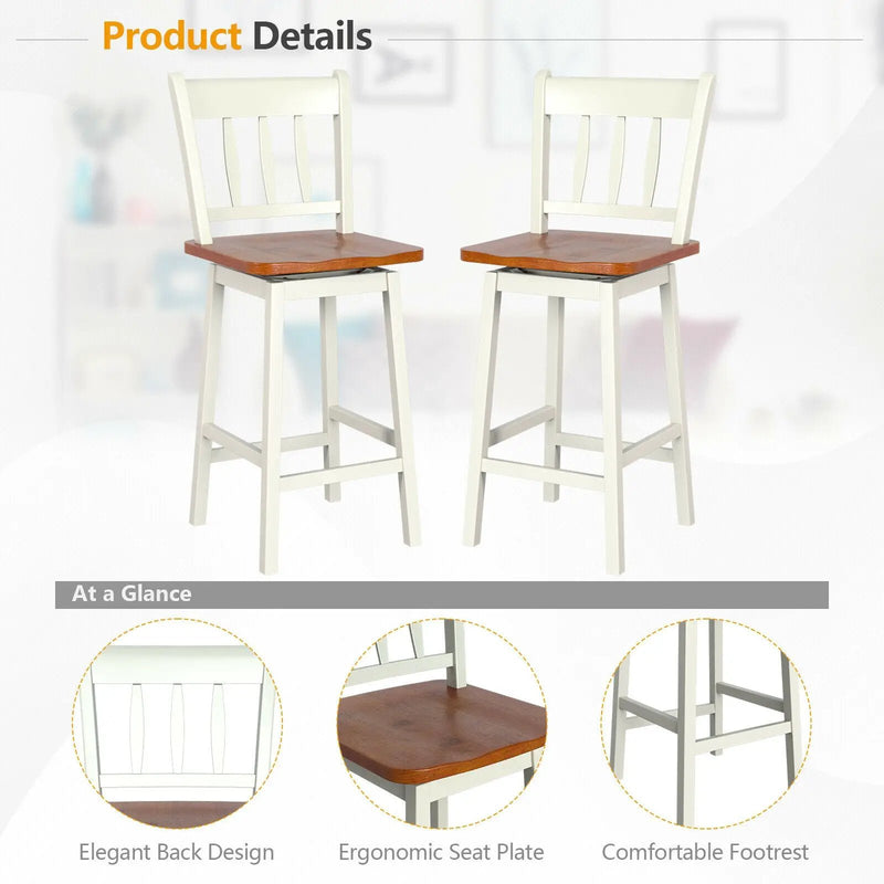 24.5 Inches Set of 2 Swivel Bar Stools with 360° Swiveling by DirectDeals