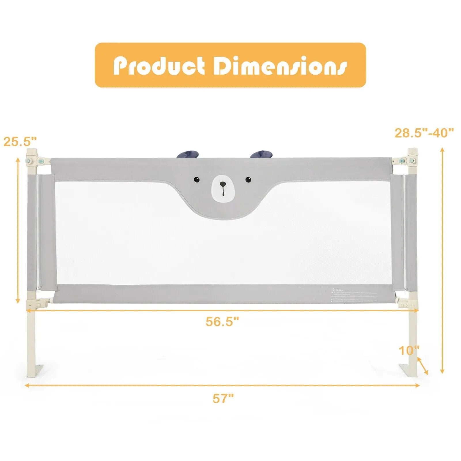 57 Inches Bed Rail for Toddlers with Double Lock-Gray by DirectDeals