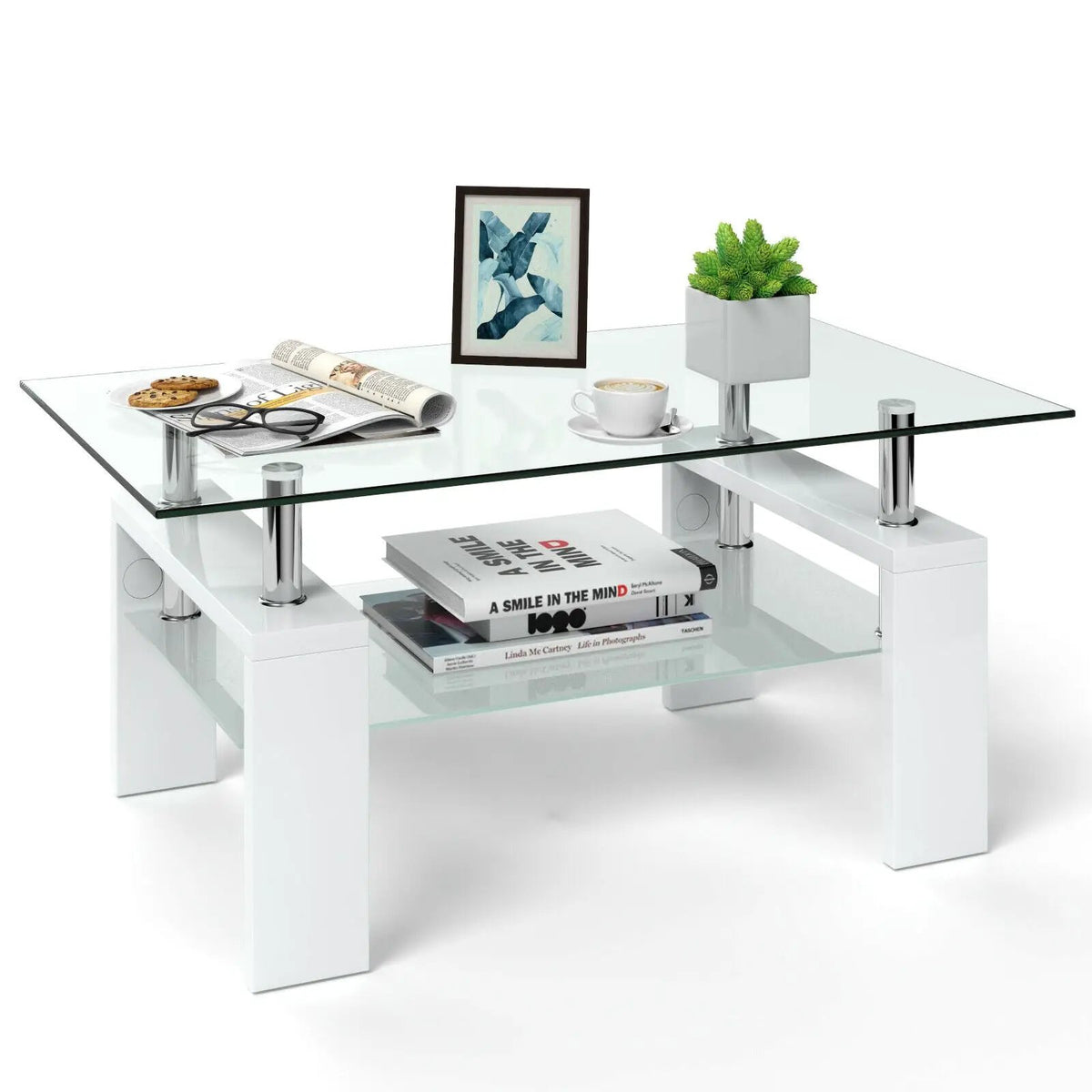 Rectangular Tempered Glass Coffee Table with Shelf, photo 23 of 32