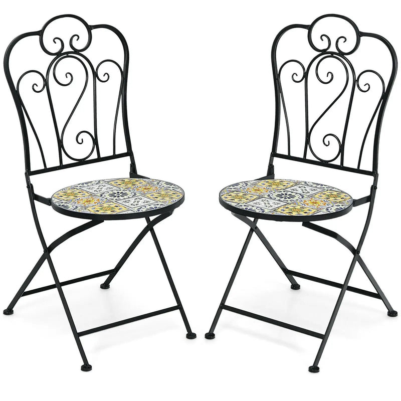 2-Pieces Mosaic Folding Bistro Chairs with Ceramic Tiles Seat by DirectDeals