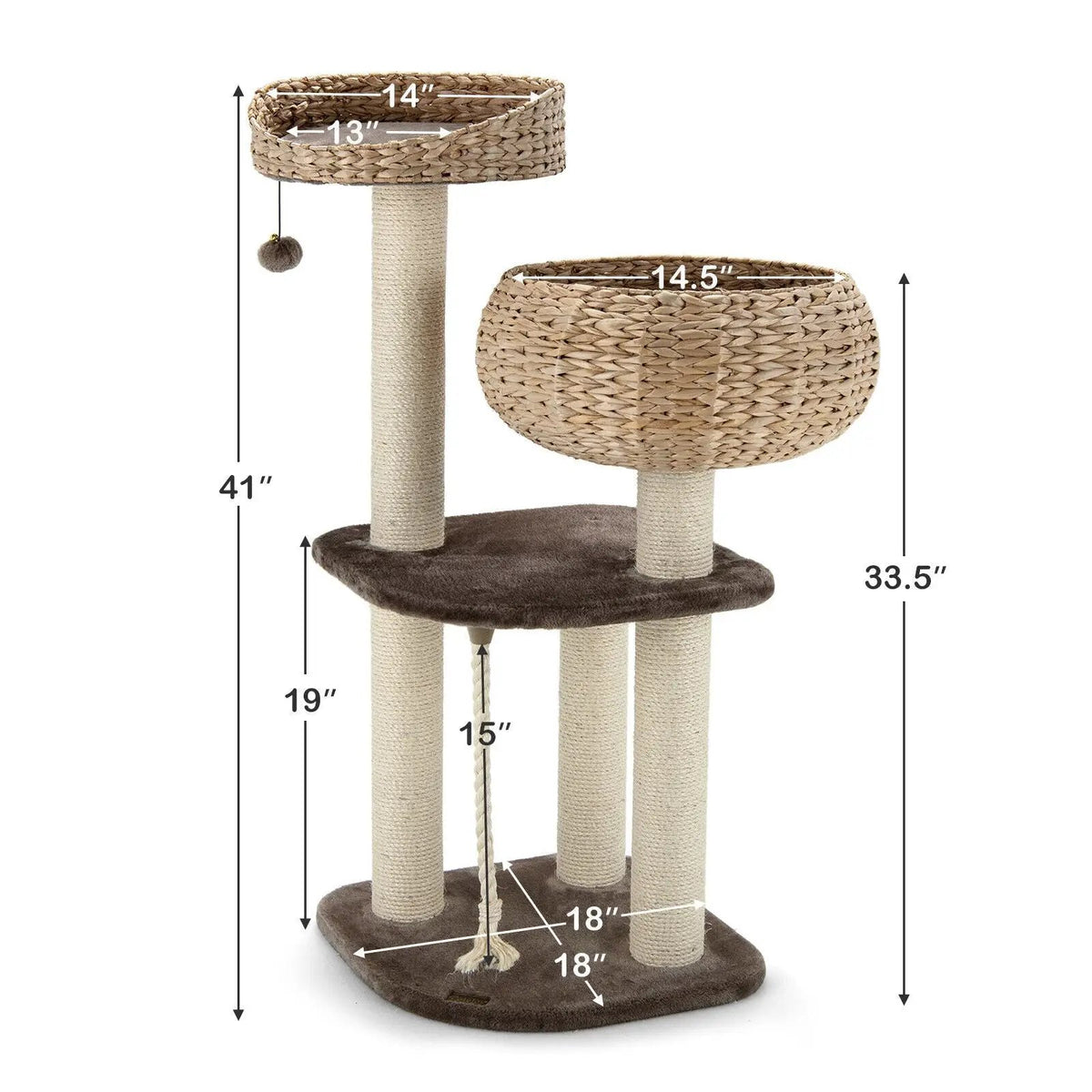 41 Inch Rattan Cat Tree with Napping Perch, photo 5 of 9