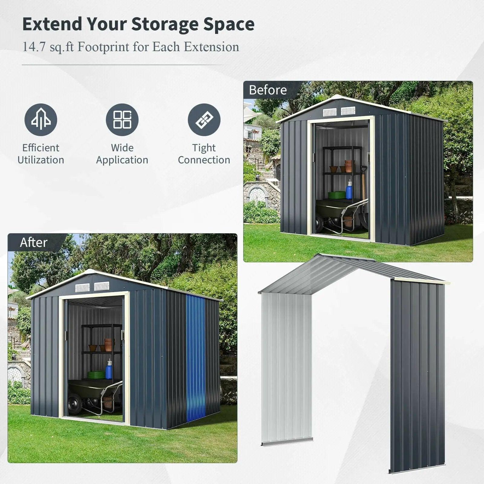 Outdoor Storage Shed Extension Kit for 7 Feet Shed Width by DirectDeals