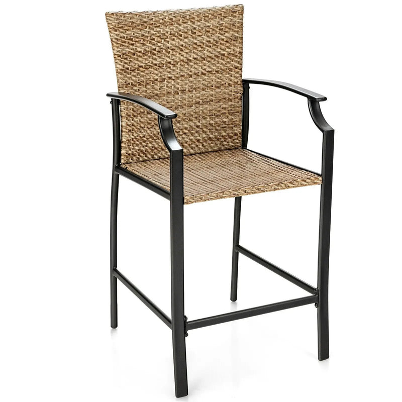 Patio Rattan Bar Stools Set of 4 with Soft Cushions by DirectDeals