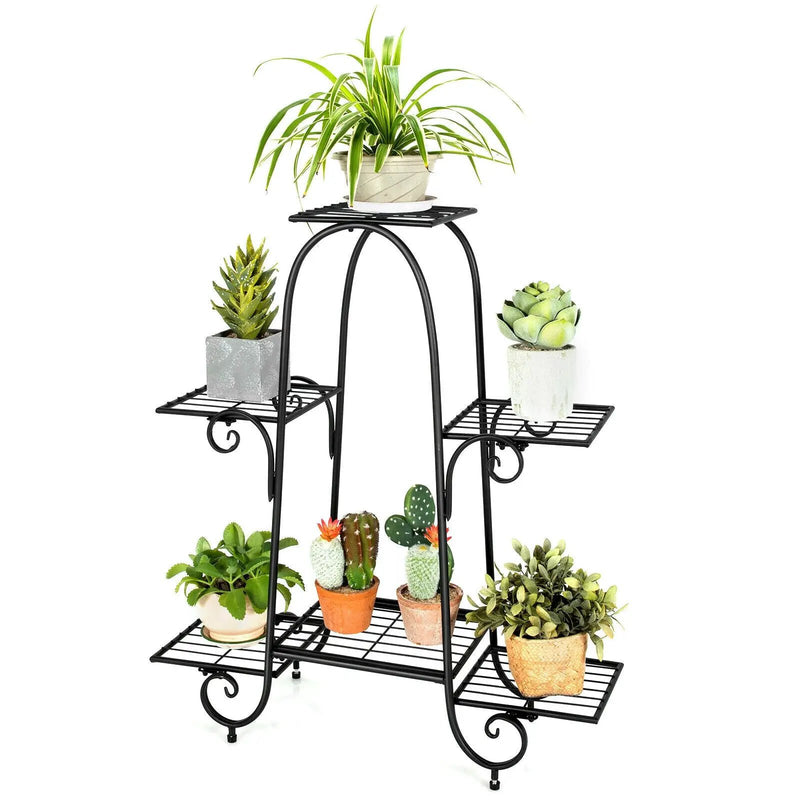 6-Tier Plant Stand with Adjustable Foot Pads-Black by DirectDeals
