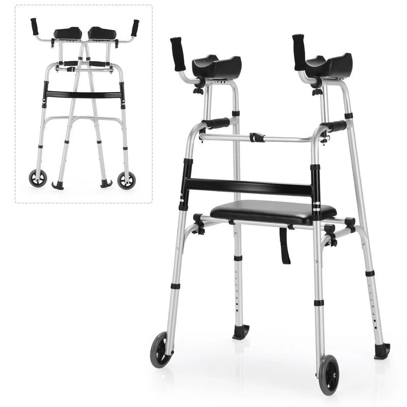 Height Adjustable Rolling Walker With Seat and Armrest Pad by DirectDeals