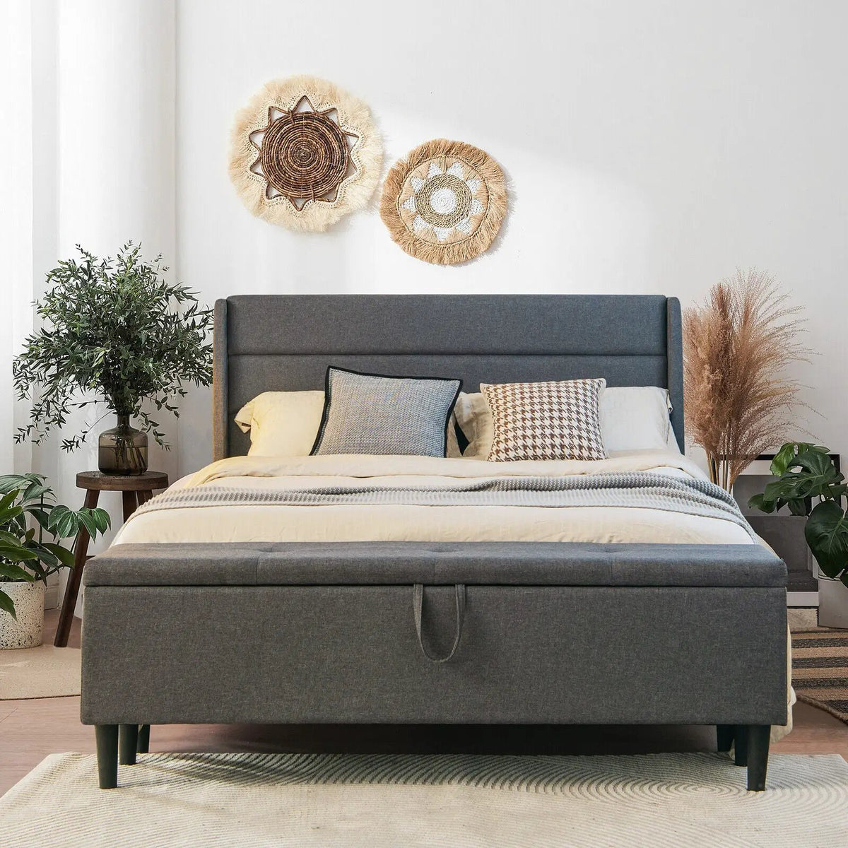 Full/Queen Size Upholstered Platform Bed Frame with Storage Ottoman, photo 14 of 16