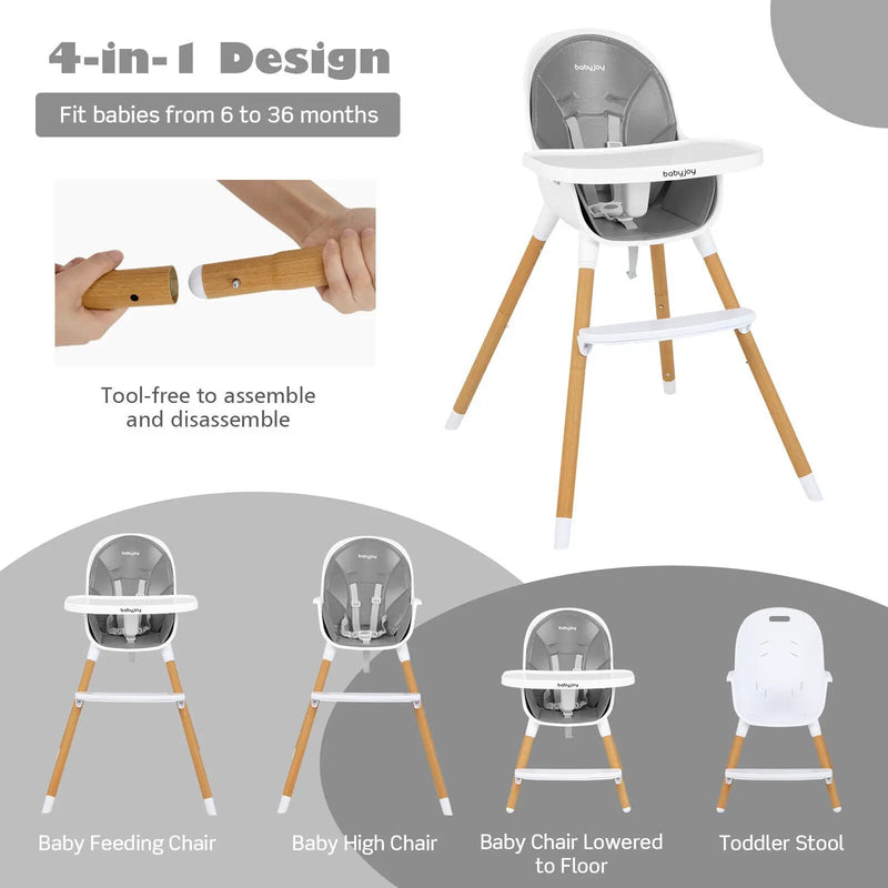 4-in-1 Convertible Baby High Chair Infant Feeding Chair with Adjustable Tray by DirectDeals