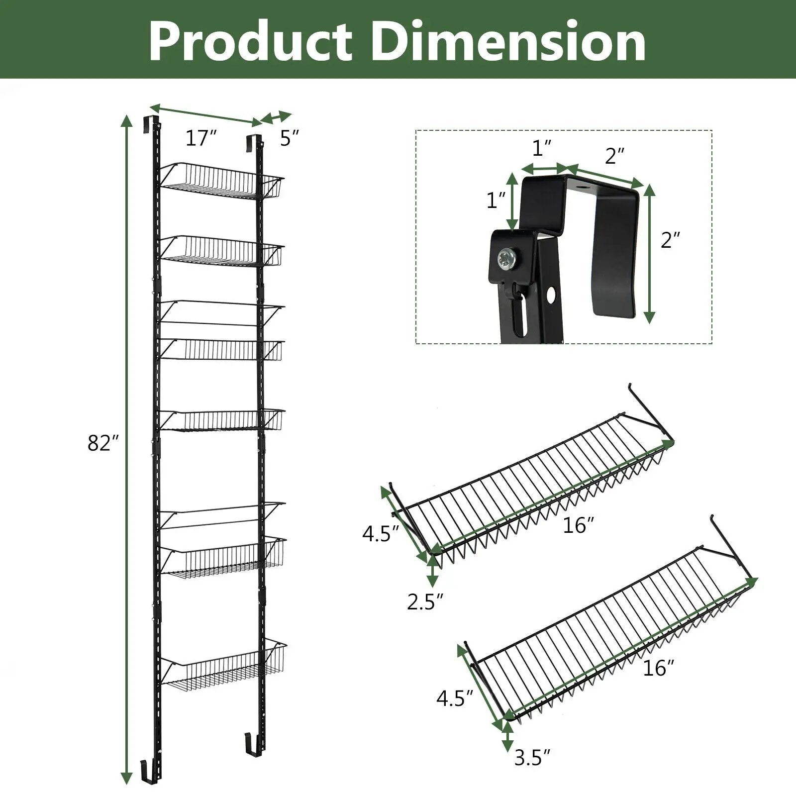 Over the Door Pantry Organizer Rack with Adjustable Door Hook and 6 Basket by DirectDeals
