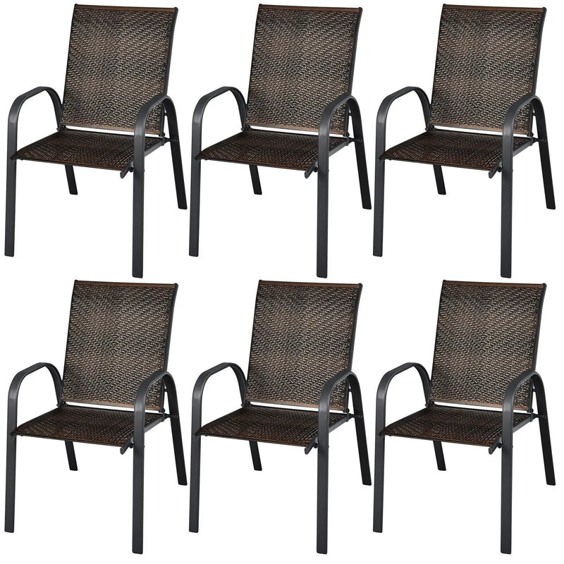 Set of 6 Outdoor PE Wicker Stackable Chairs with Sturdy Steel Frame by DirectDeals