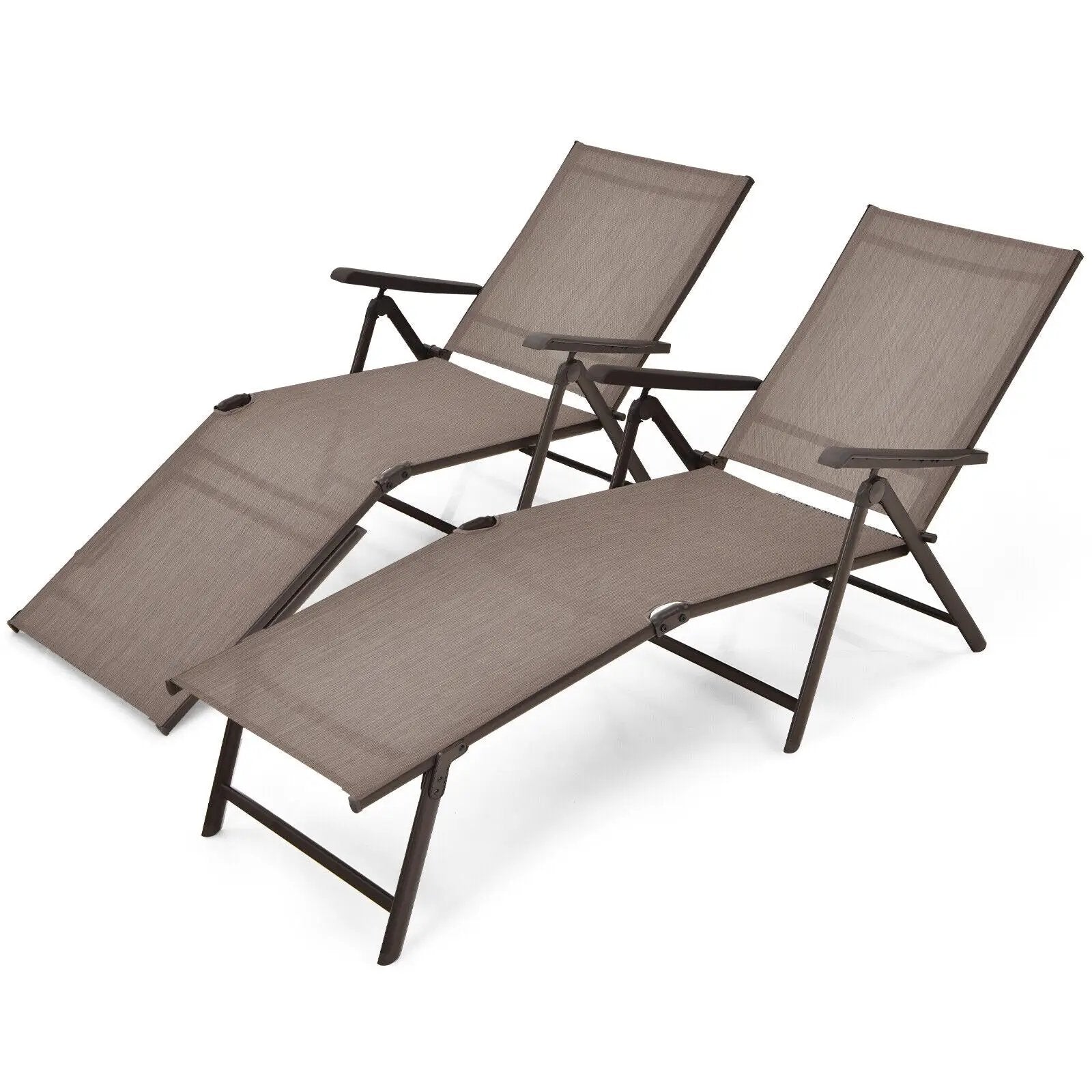 2 Pieces Foldable Chaise Lounge Chair with 2-Position Footrest by DirectDeals