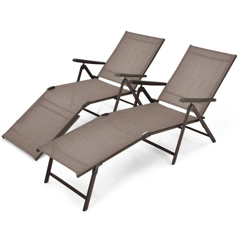 2 Pieces Foldable Chaise Lounge Chair with 2-Position Footrest by DirectDeals