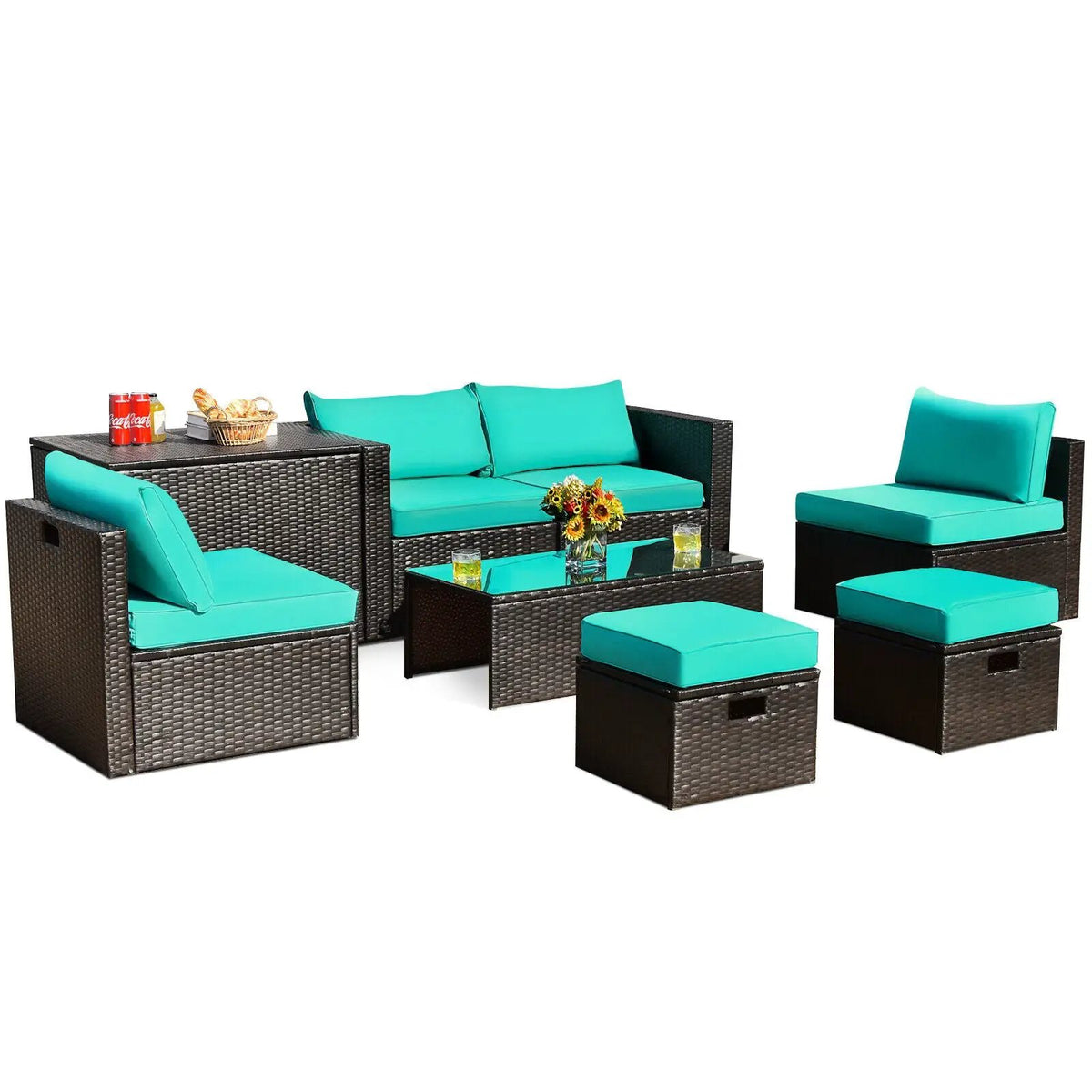 8 Pieces Patio Space-Saving Rattan Furniture Set with Storage Box and Waterproof Cover-Gray, photo 13 of 14
