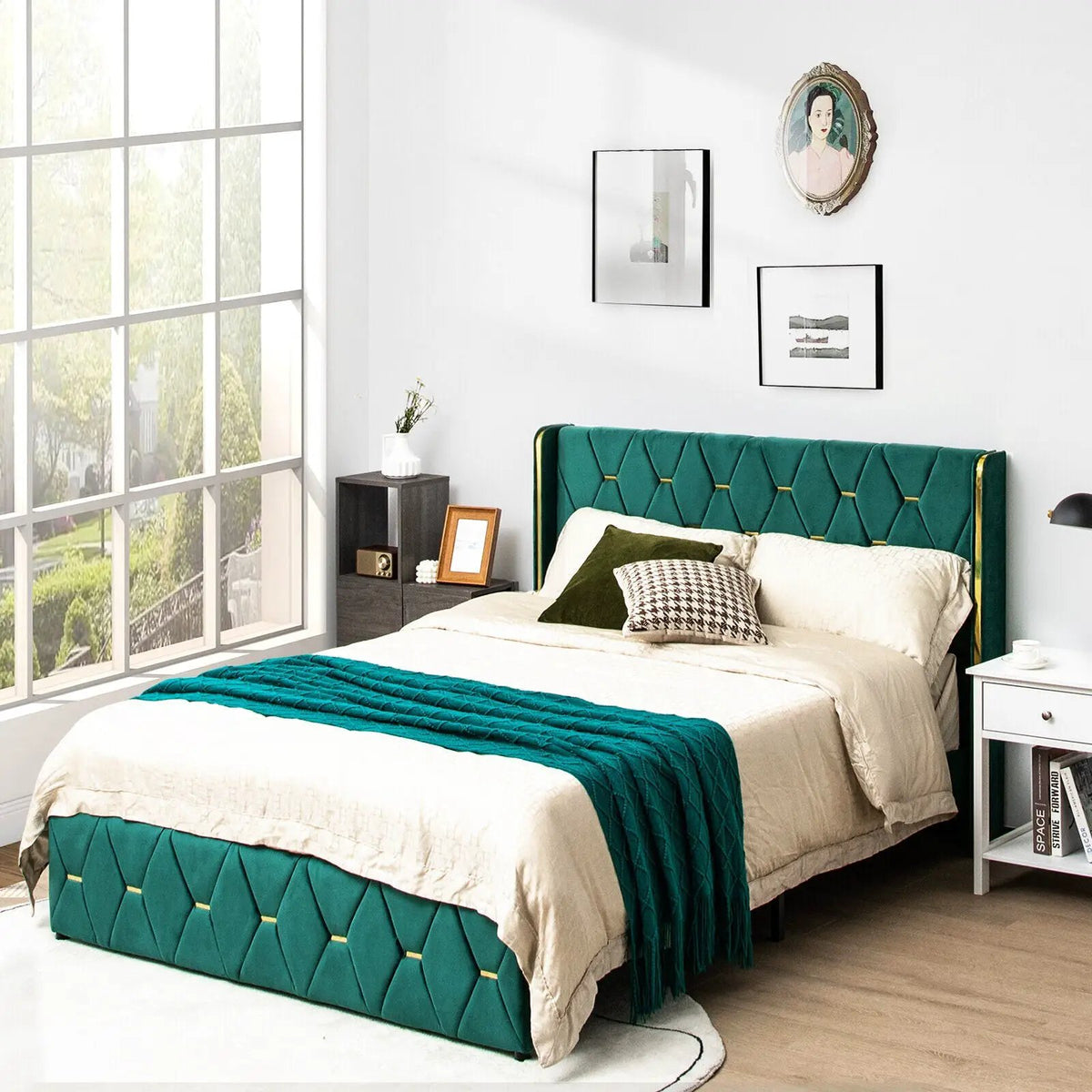 Queen/Full Size Upholstered Platform Bed Frame with Adjustable Headboard, photo 8 of 9