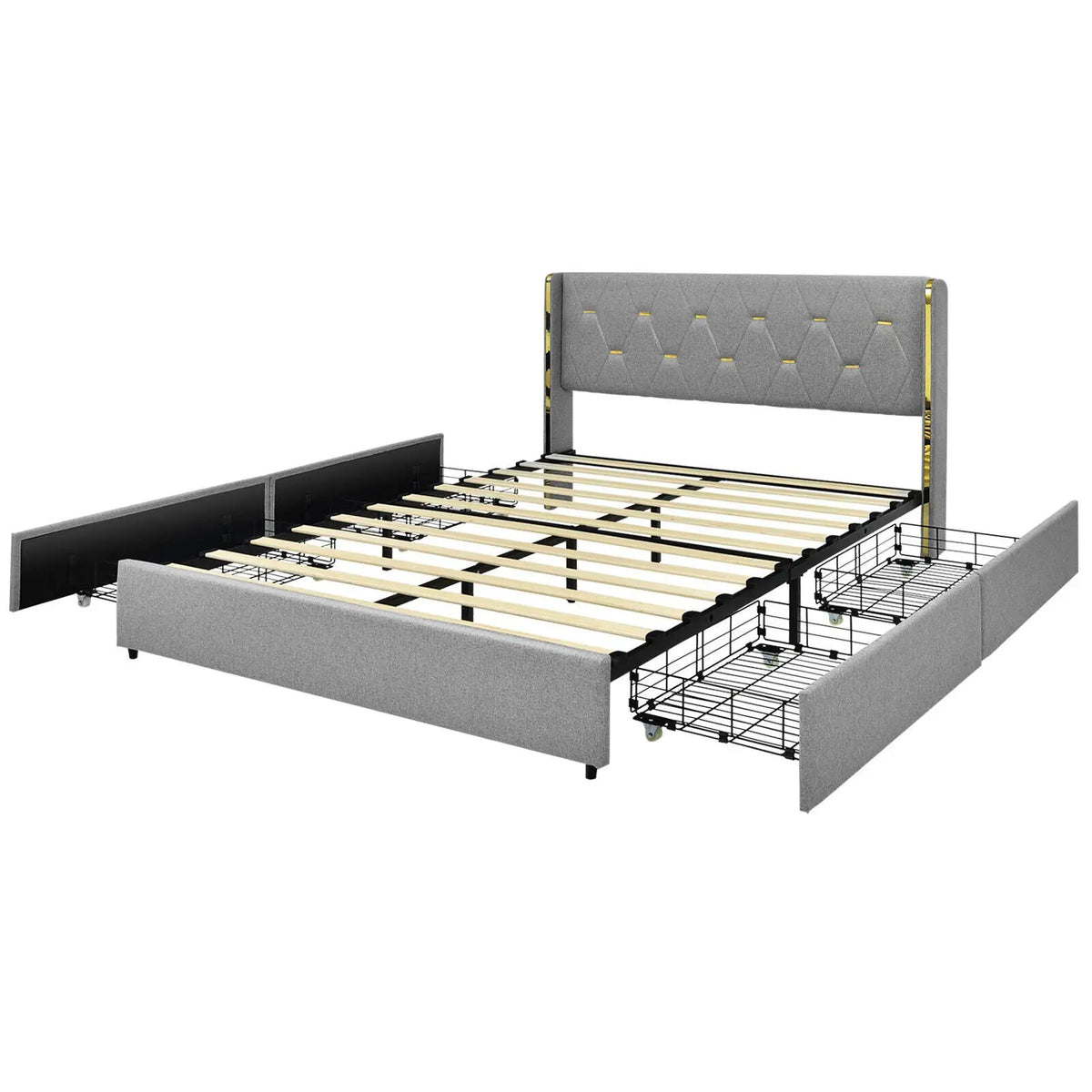 Bed Frame Mattress Foundation with 4 Storage Drawers, photo 3 of 9