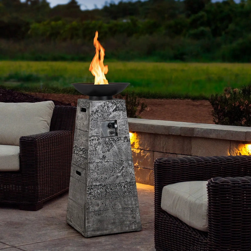 48 Inch Propane Fire Bowl Column with Lava Rocks and PVC Cover-Gray by DirectDeals