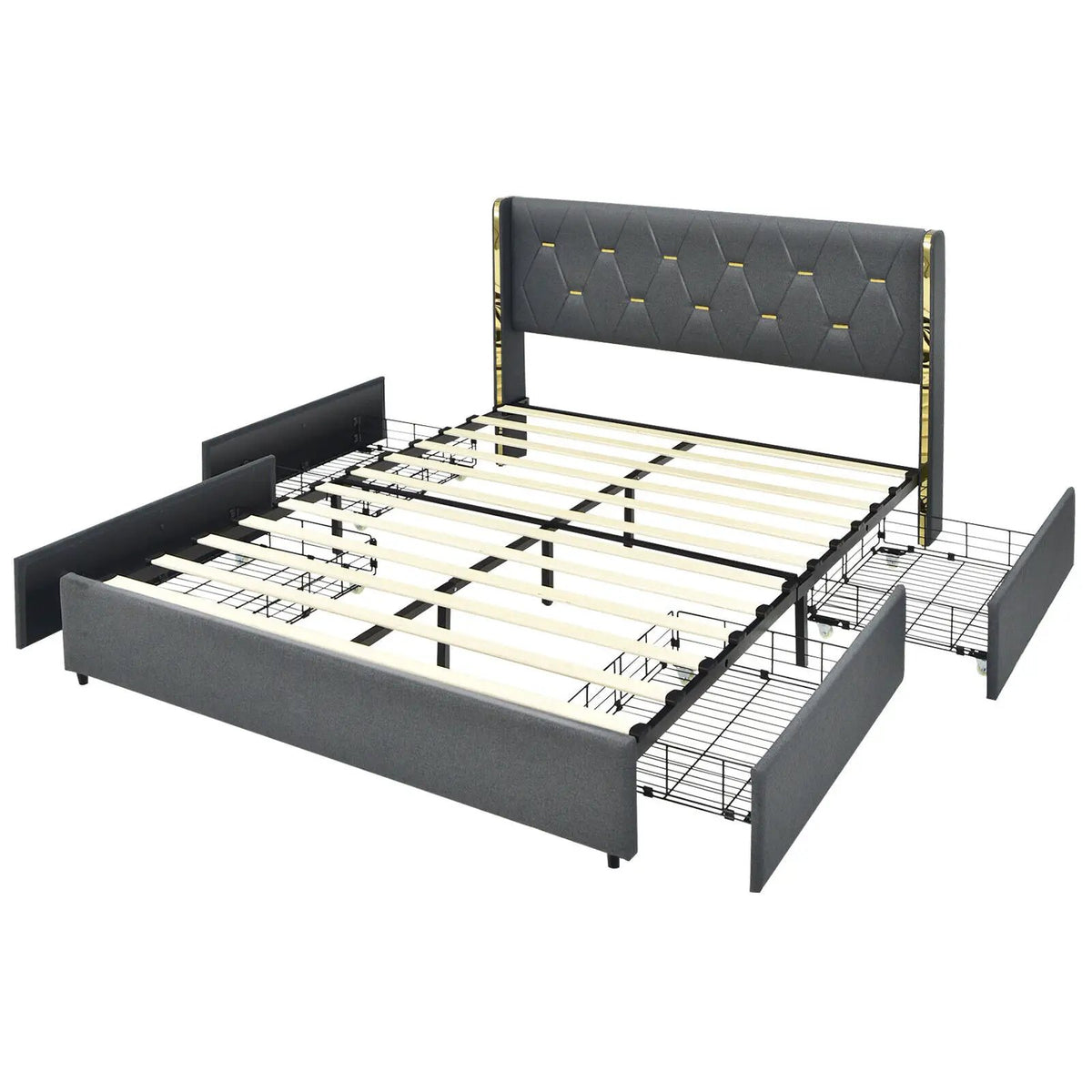 Full/Queen Size Upholstered Bed Frame with 4 Storage Drawers, photo 4 of 9