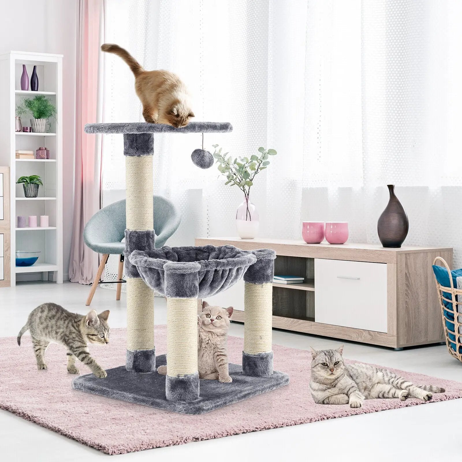 Multi-level Cat Tree with Scratching Posts and Cat Hammock by DirectDeals