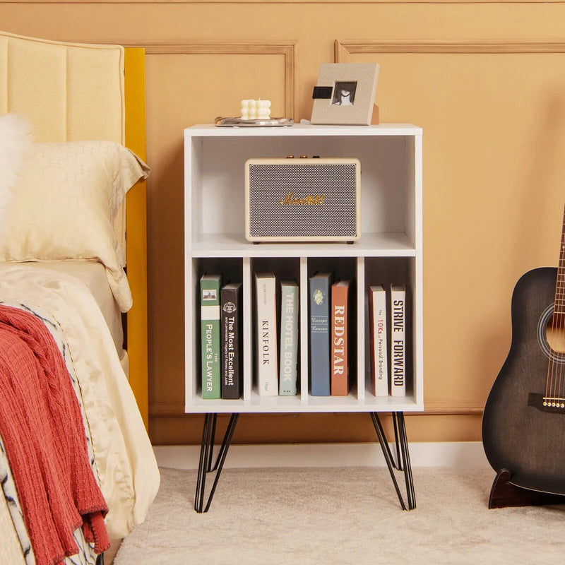 Freestanding Record Player Stand Record Storage Cabinet with Metal Legs-White by DirectDeals