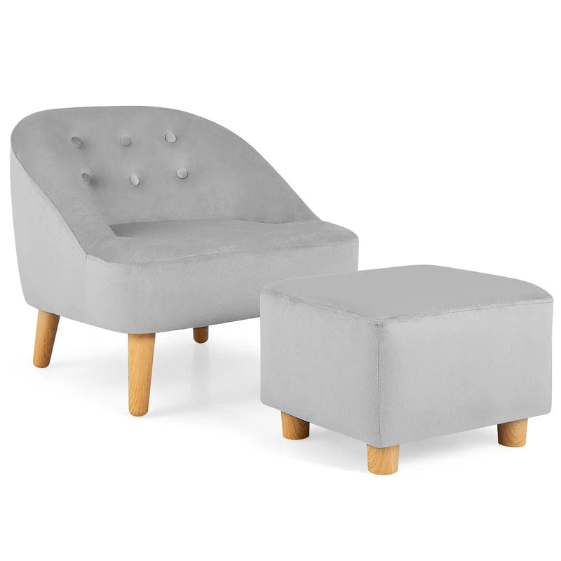 Soft Velvet Upholstered Kids Sofa Chair with Ottoman by DirectDeals