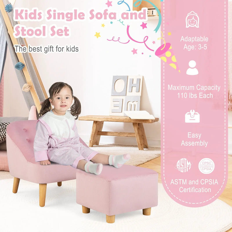 Soft Velvet Upholstered Kids Sofa Chair with Ottoman by DirectDeals