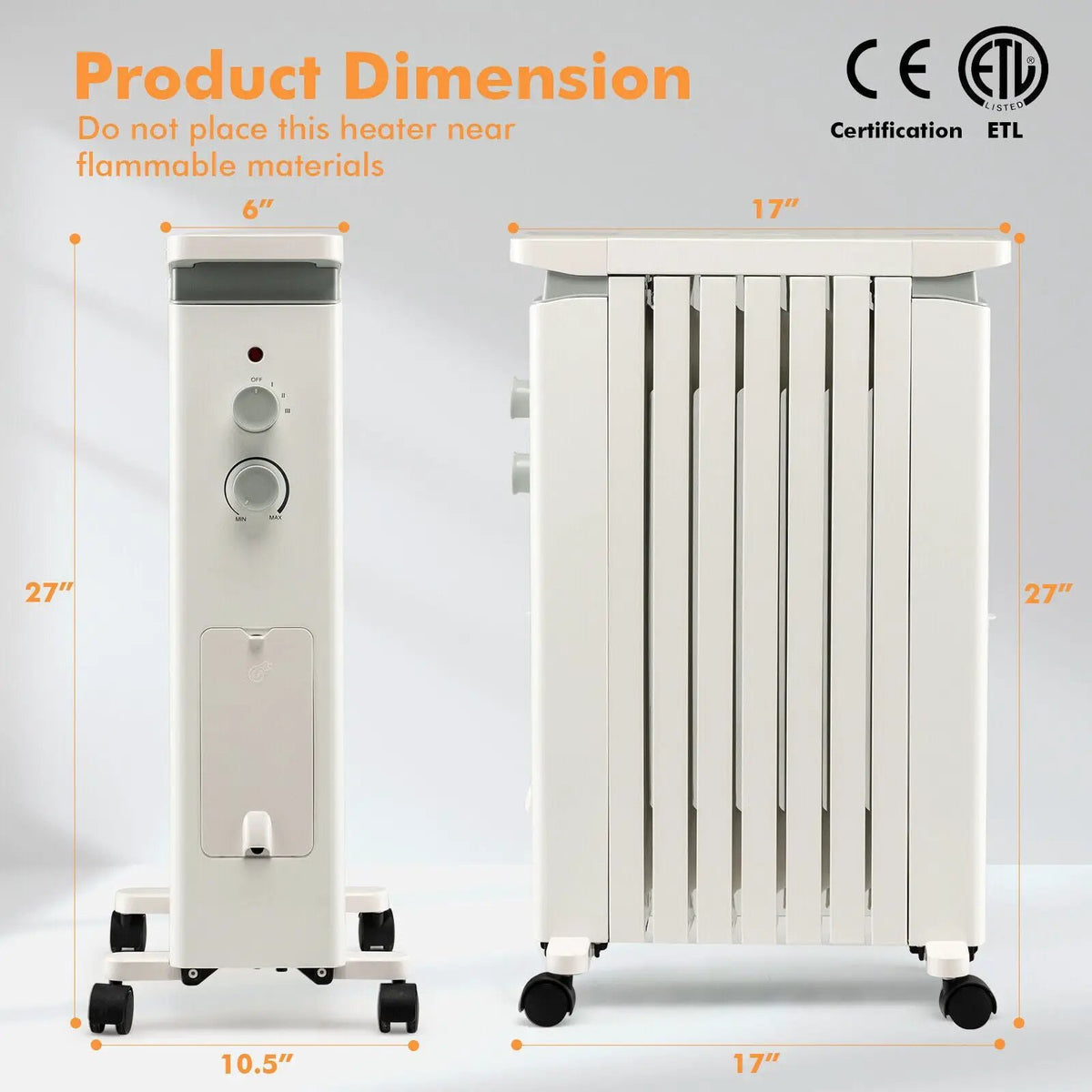 1500W Portable Oil Filled Radiator Heater with 3 Heat Settings, photo 4 of 9