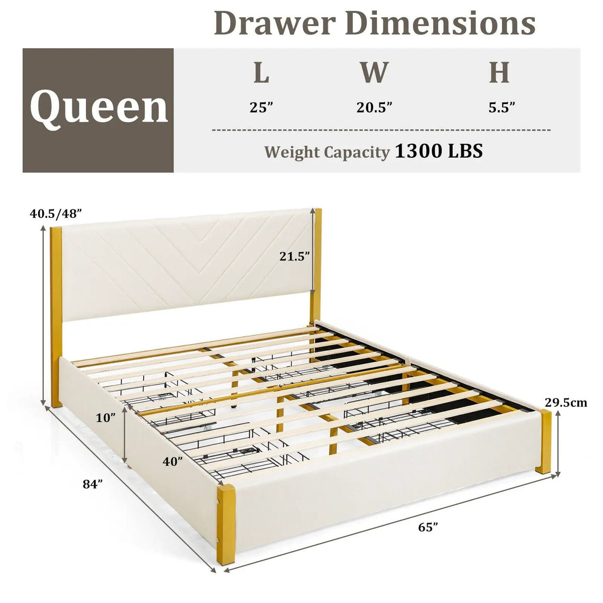 Full Size/Queen Size Upholstered Bed Frame with Adjustable Headboard and 4 Drawers, photo 9 of 16