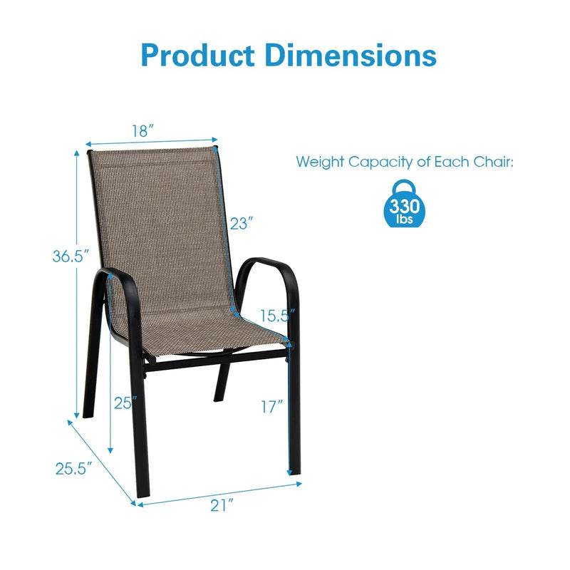 6 Pieces Patio Stackable Dining Chairs with Curved Armrests and Breathable Fabric by DirectDeals