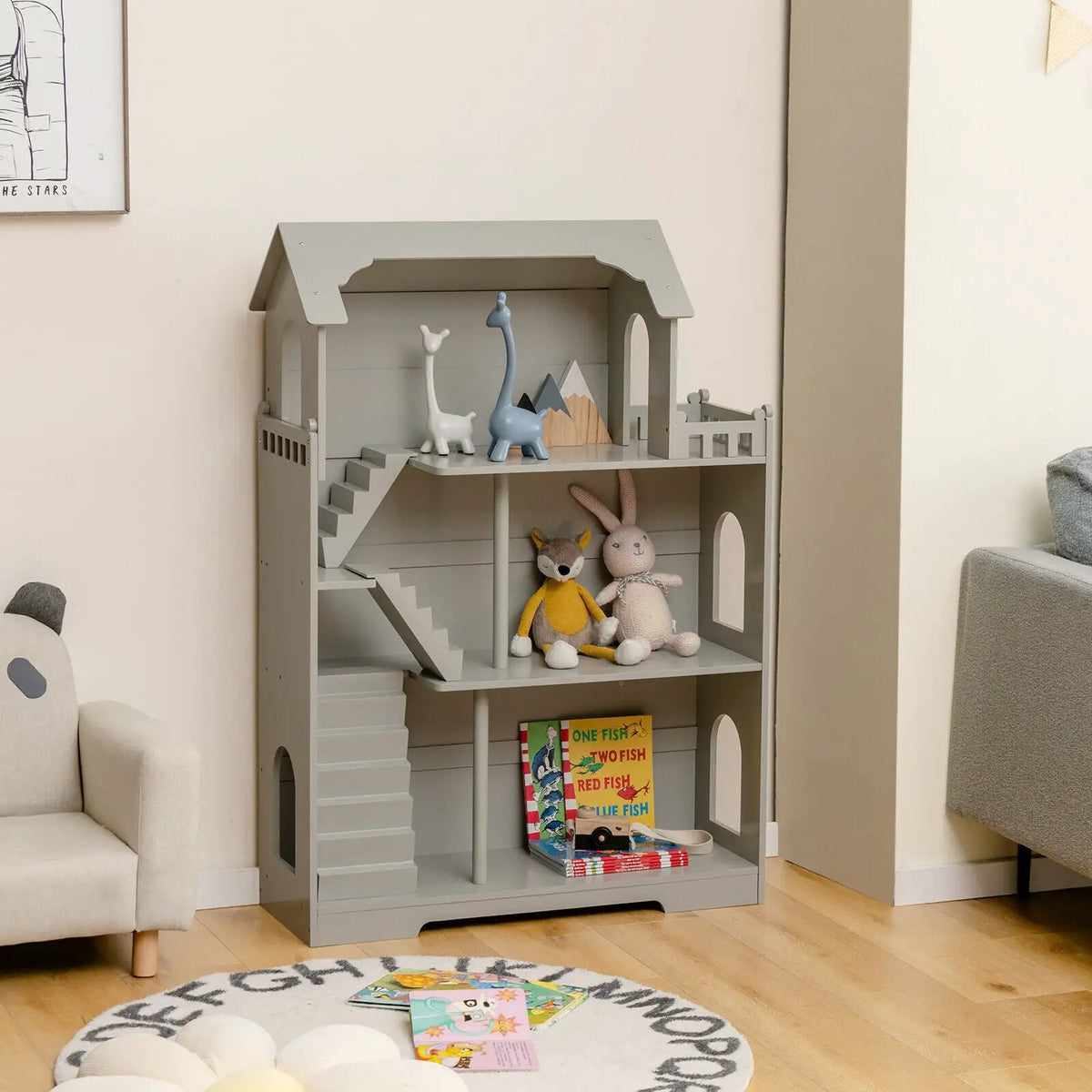 Kids Wooden Dollhouse Bookshelf with Anti-Tip Design and Storage Space, photo 15 of 16