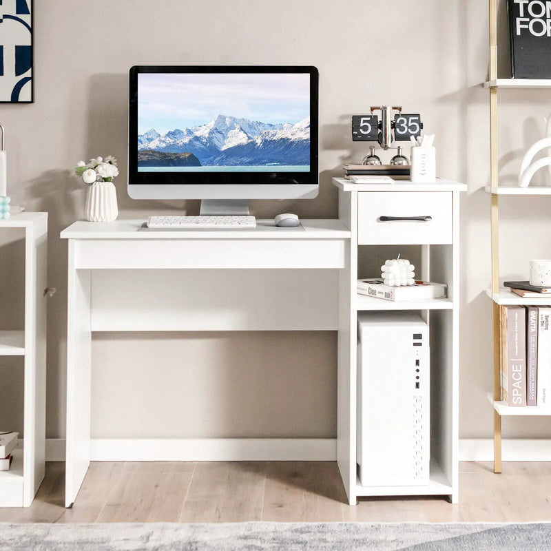 Computer Desk PC Laptop Table with Drawer and Shelf-White by DirectDeals