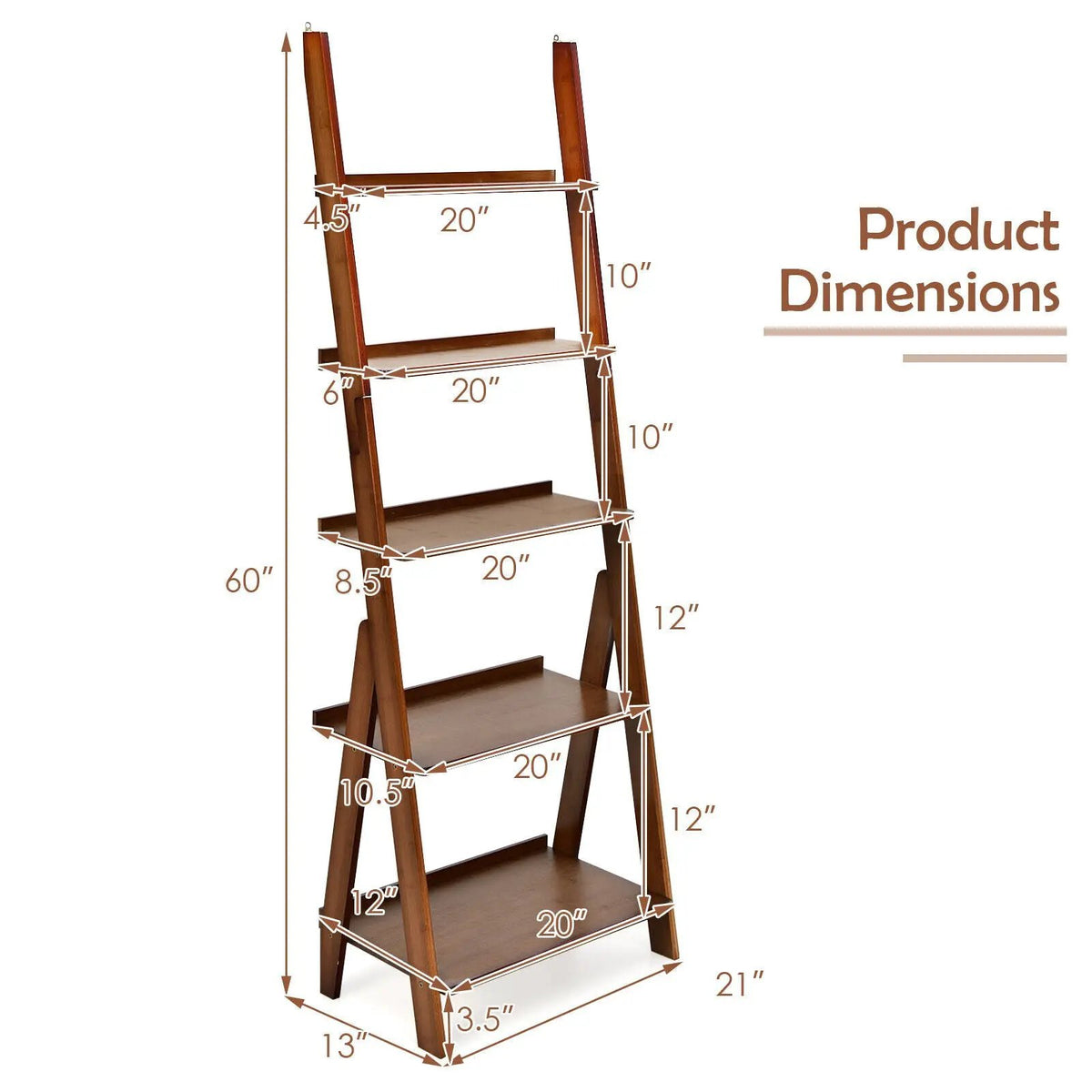 5-Tier Bamboo Ladder Shelf for Home Use, photo 4 of 9