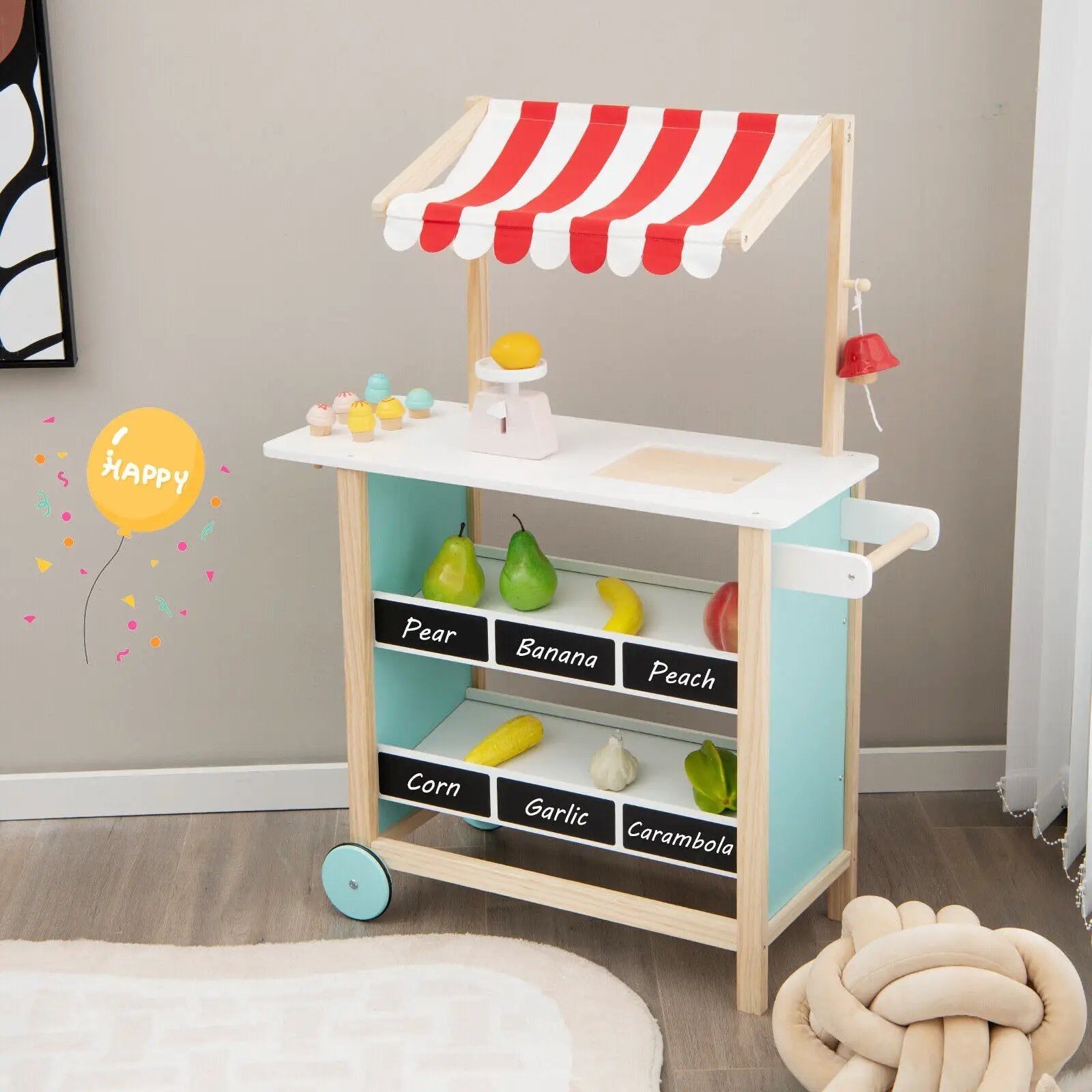 Kids Wooden Ice Cream Cart with Chalkboard and Storage by DirectDeals