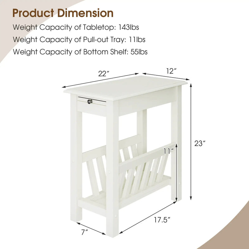 2-Tier End Table with Pull-out Tray and Solid Rubber Wood Legs by DirectDeals