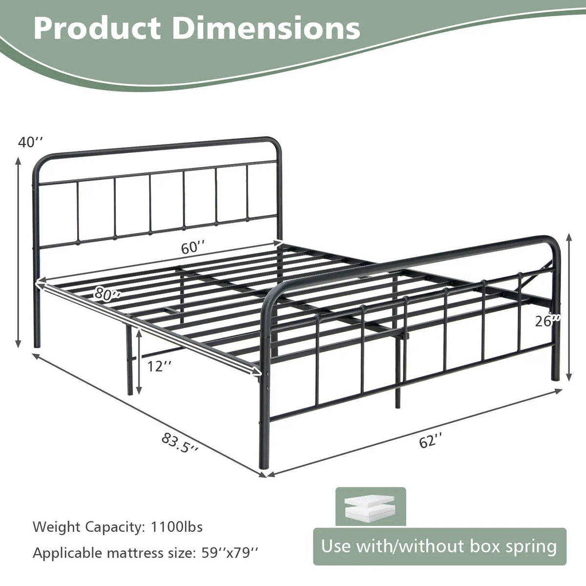 Heavy Duty Metal Platform Bed Frame with Headboard, photo 9 of 16