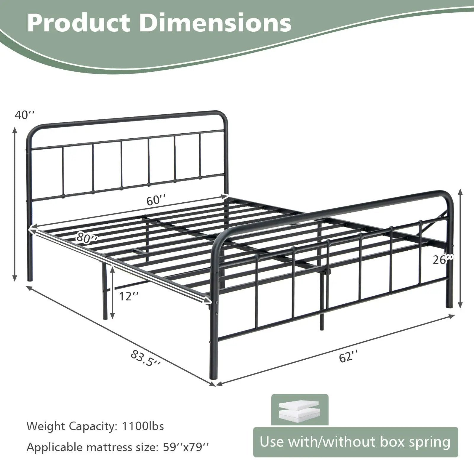Heavy Duty Metal Platform Bed Frame with Headboard by DirectDeals