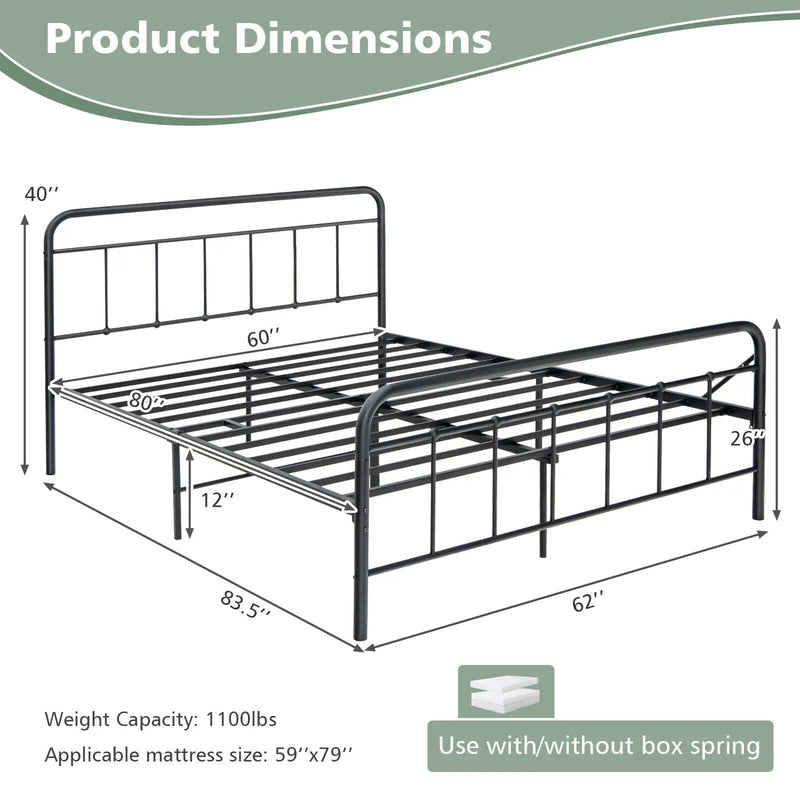 Heavy Duty Metal Platform Bed Frame with Headboard by DirectDeals