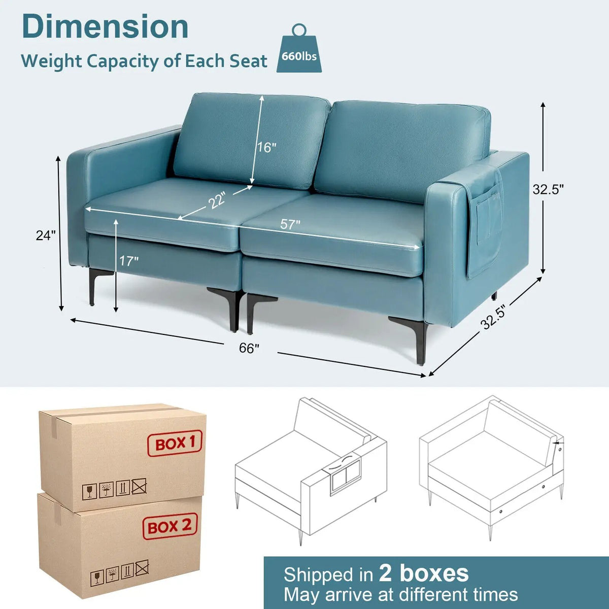 Modern Loveseat Sofa Couch with Side Storage Pocket and Sponged Padded Seat Cushions, photo 10 of 12