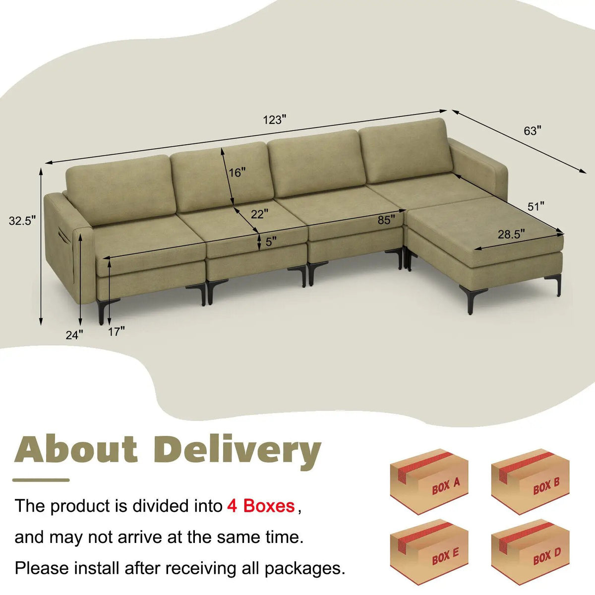 Modular L-shaped Sectional Sofa with Reversible Ottoman and 2 USB Ports, photo 21 of 40