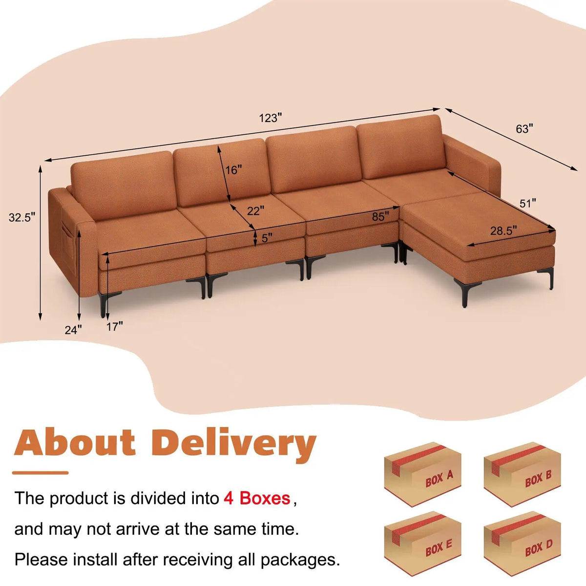 Modular L-shaped Sectional Sofa with Reversible Ottoman and 2 USB Ports, photo 20 of 40