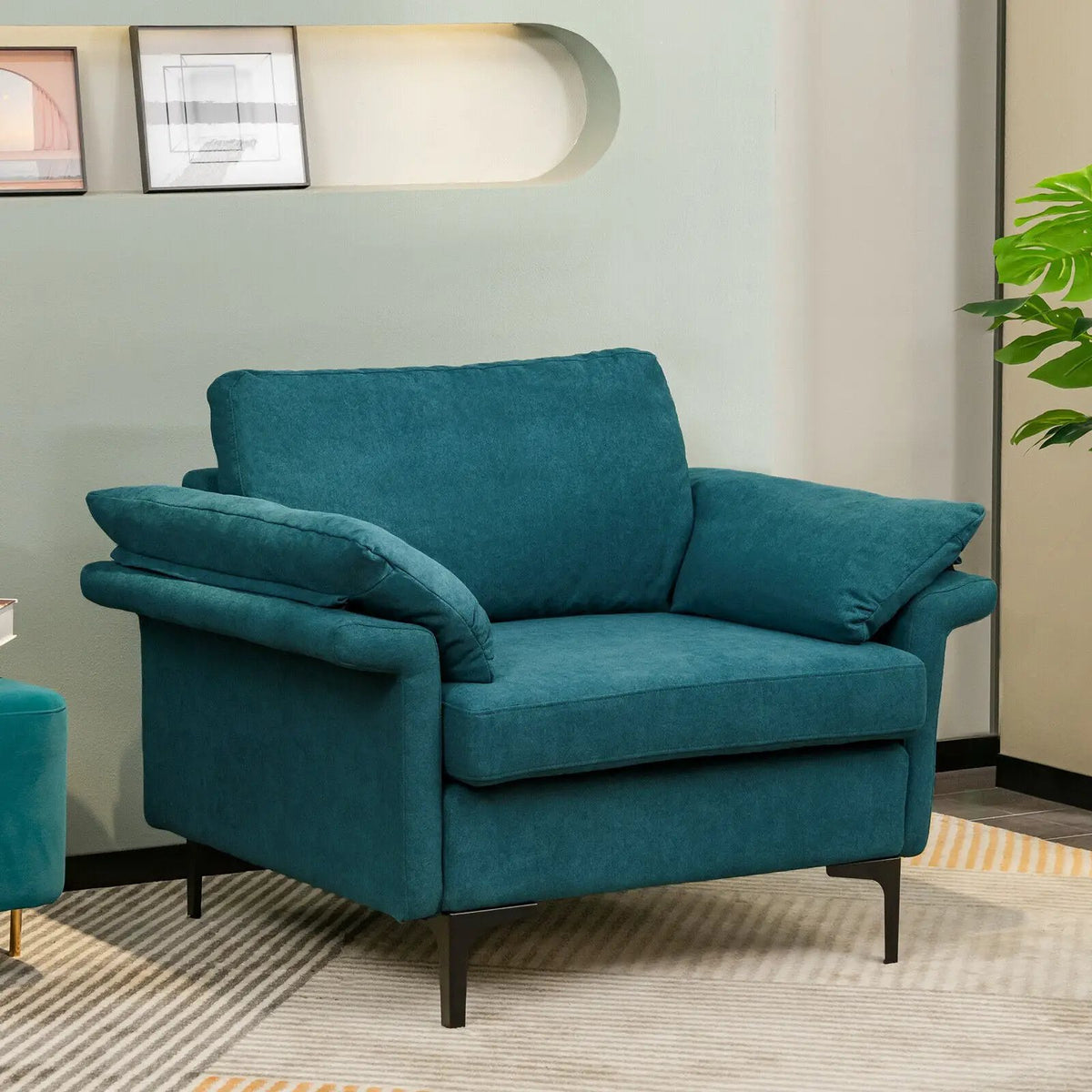 Modern Fabric Accent Armchair with Original Distributed Spring and Armrest Cushions, photo 7 of 32