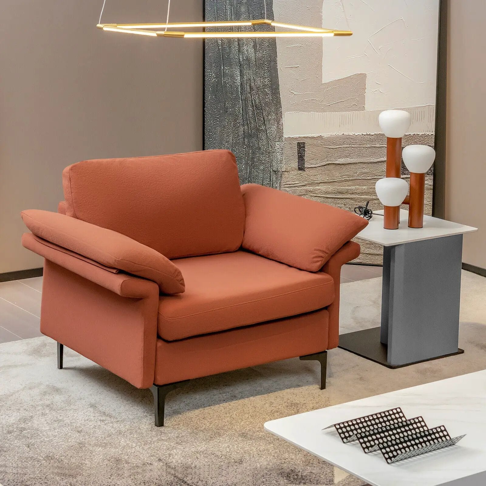Modern Fabric Accent Armchair with Original Distributed Spring and Armrest Cushions by DirectDeals